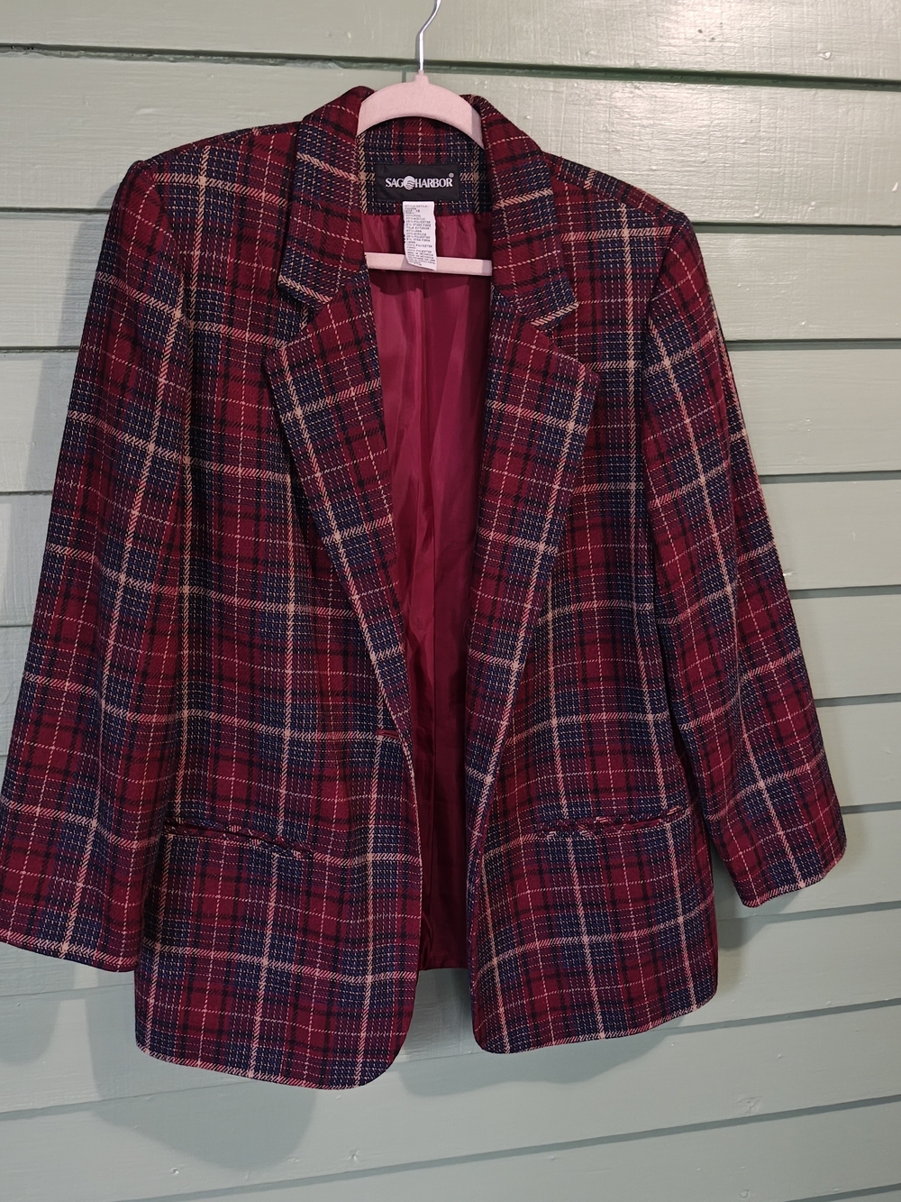 VINTAGE Sag Harbor Red and Navy Plaid Blazer Jacket Size 12